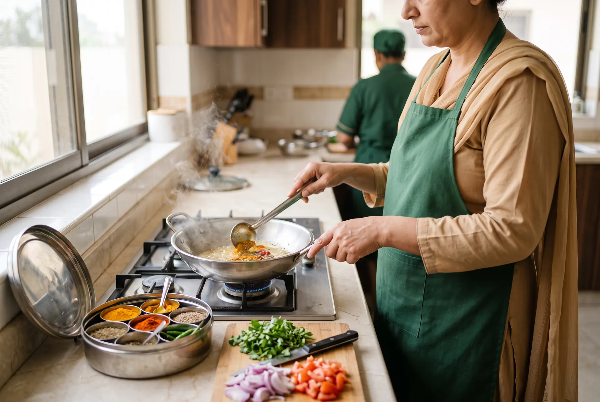 A PMS female cook at work in a family home.
