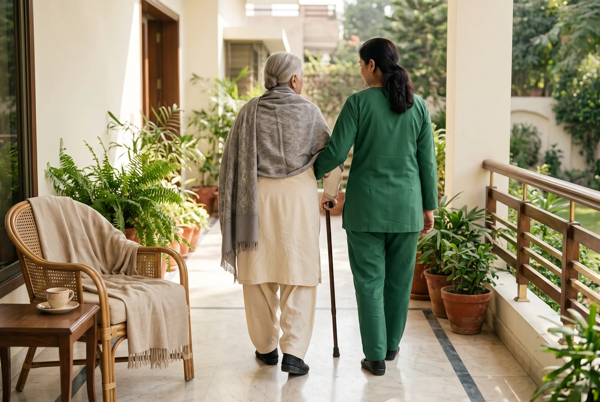 A PMS elderly caregiver at work in a family home.